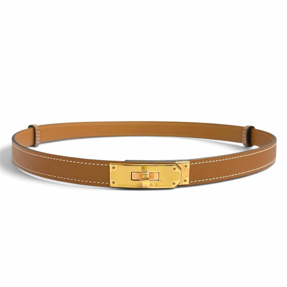HERMES Kelly Belt, Veau Epsom Leather, Gold with Pink Hardware, Y Stamp, Made...